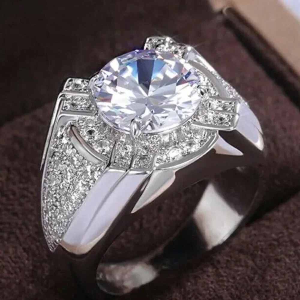 ❤ Dainty Fever Glitter Zircon Chunky Wedding Luxury Ring for Man,MARR9223
